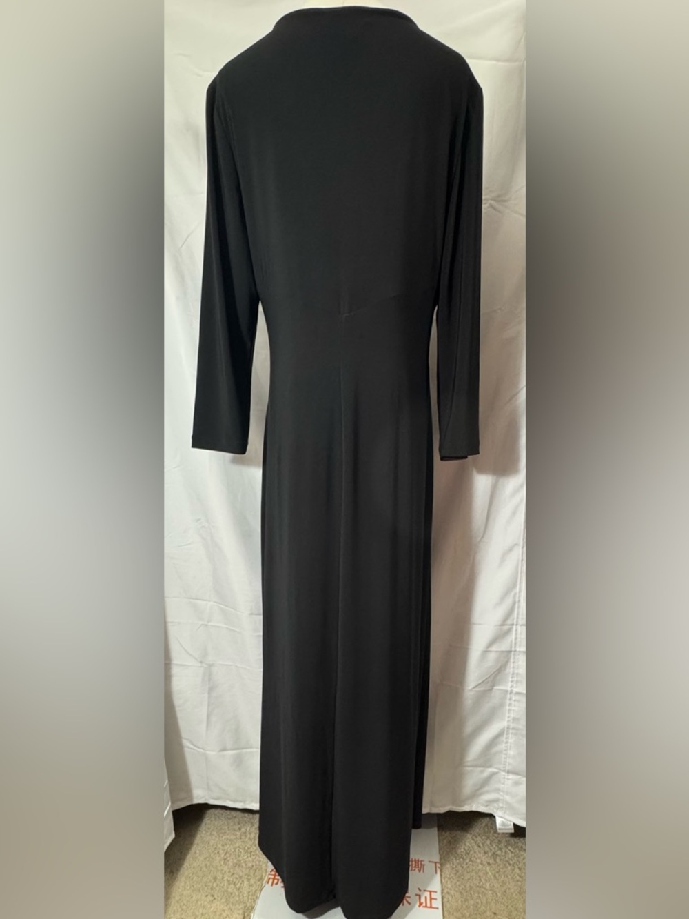 Lauren Ralph Lauren Wrap Dress Ruffle Knot Black Long V-Neck 3/4 Sleeve Sz 16 - Picture 2 of 6